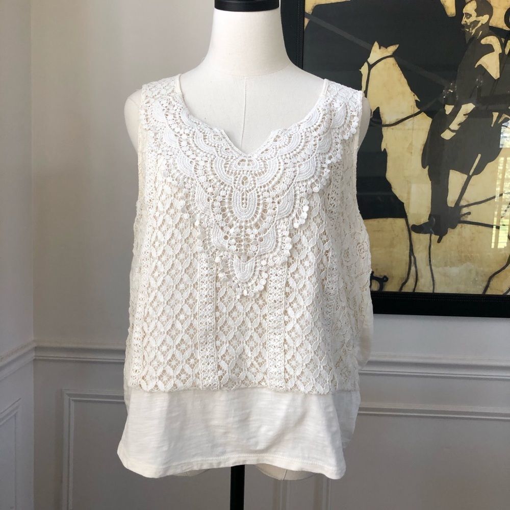 Skies Are Blue Stitch Fix Crochet Lace Tank L